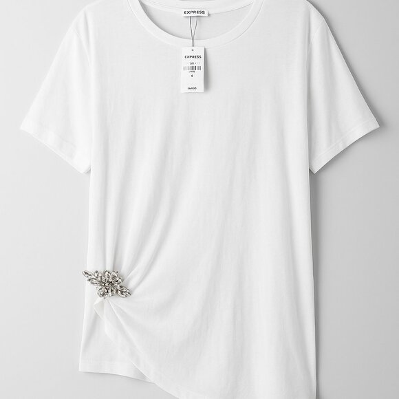 Express White Asymmetrical Rhinestone Tee | Size L | NWT - Picture 1 of 6